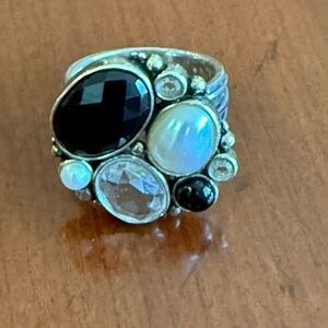 C401 Echo of the Dreamer Multi Gemstone Sterling Silver Ring - Size 10